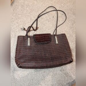 Brighton Woven Leather Croc Embossed Shoulder Bag in Dark Brown